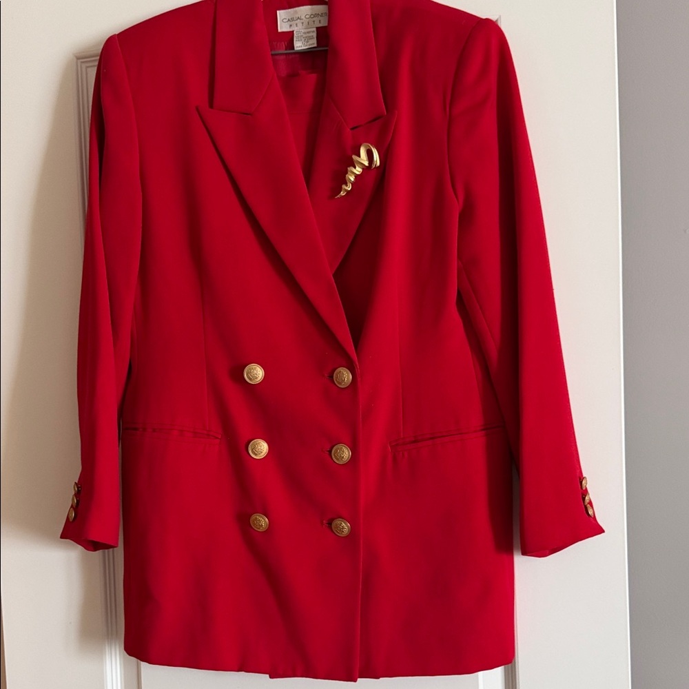 Casual Corner Red Blazer with Gold Accents